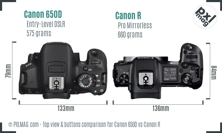 Canon 650D vs Canon R top view buttons comparison