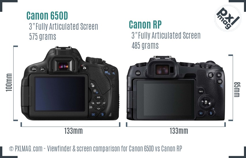 Canon 650D vs Canon RP Screen and Viewfinder comparison