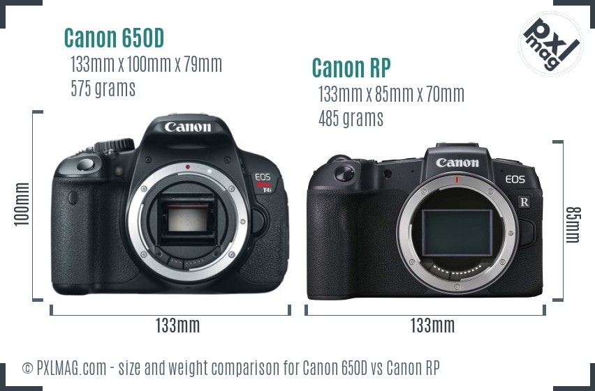 Canon 650D vs Canon RP size comparison Canon 650D vs Canon RP size comparison