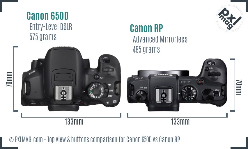 Canon 650D vs Canon RP top view buttons comparison