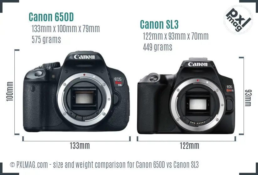 Canon 650D vs Canon SL3 size comparison
