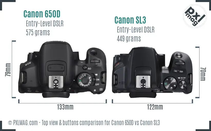 Canon 650D vs Canon SL3 top view buttons comparison