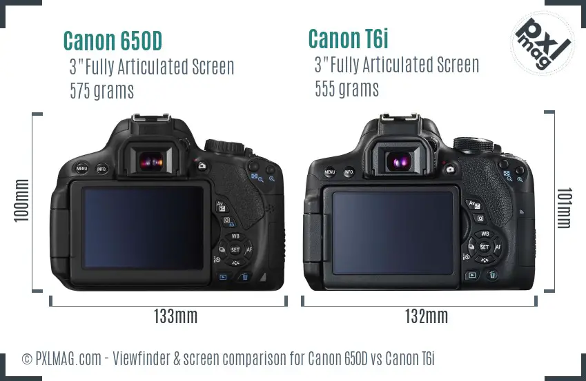 Canon 650D vs Canon T6i Screen and Viewfinder comparison