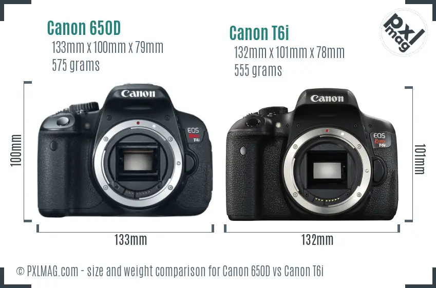 Canon 650D vs Canon T6i size comparison