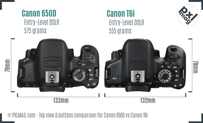 Canon 650D vs Canon T6i top view buttons comparison