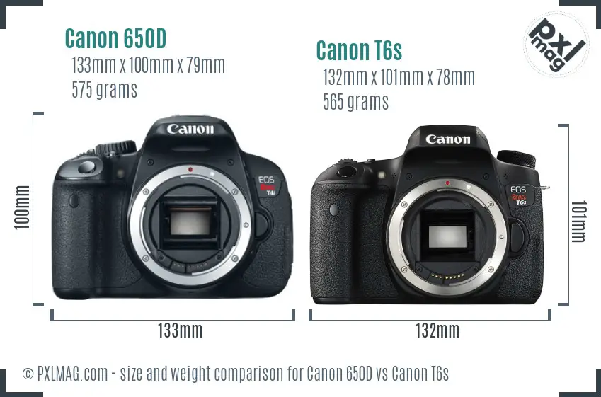 Canon 650D vs Canon T6s size comparison