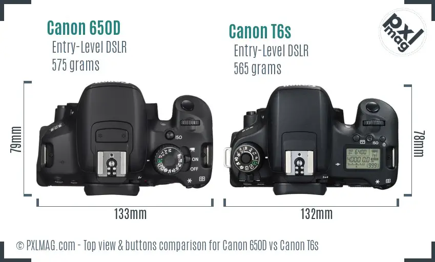 Canon 650D vs Canon T6s top view buttons comparison