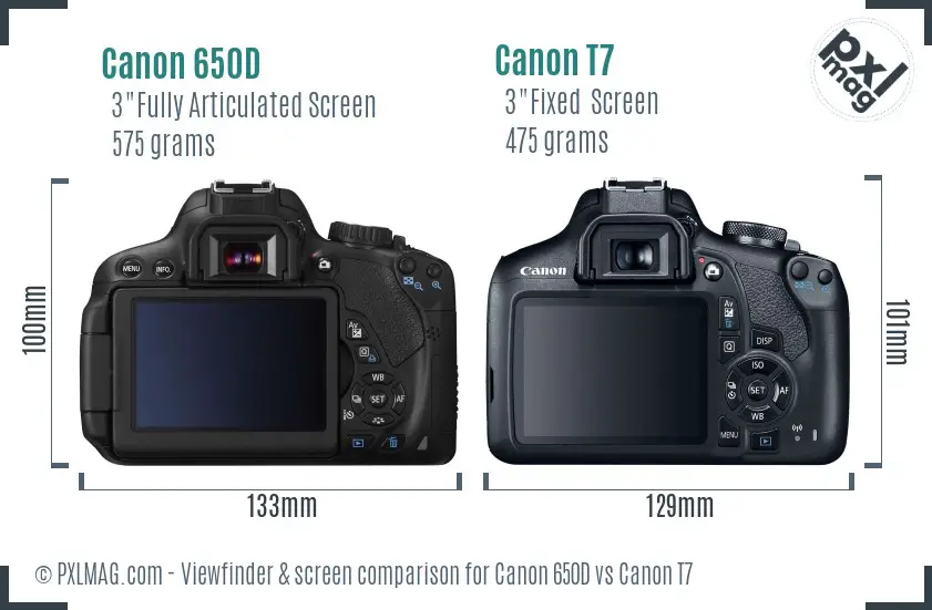 Canon 650D vs Canon T7 Screen and Viewfinder comparison