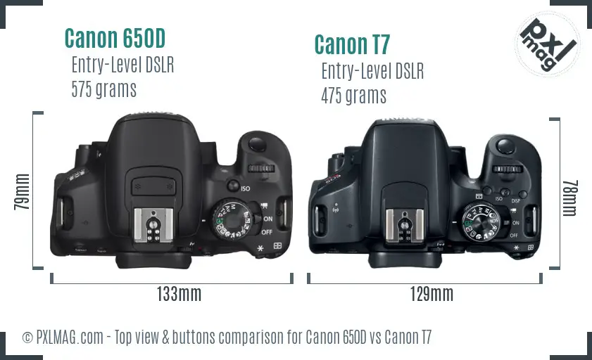 Canon 650D vs Canon T7 top view buttons comparison