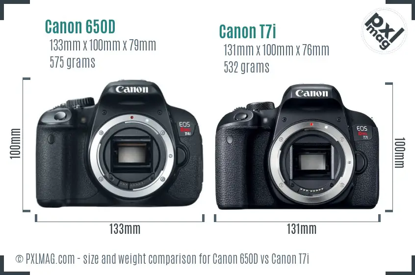 Canon 650D vs Canon T7i size comparison
