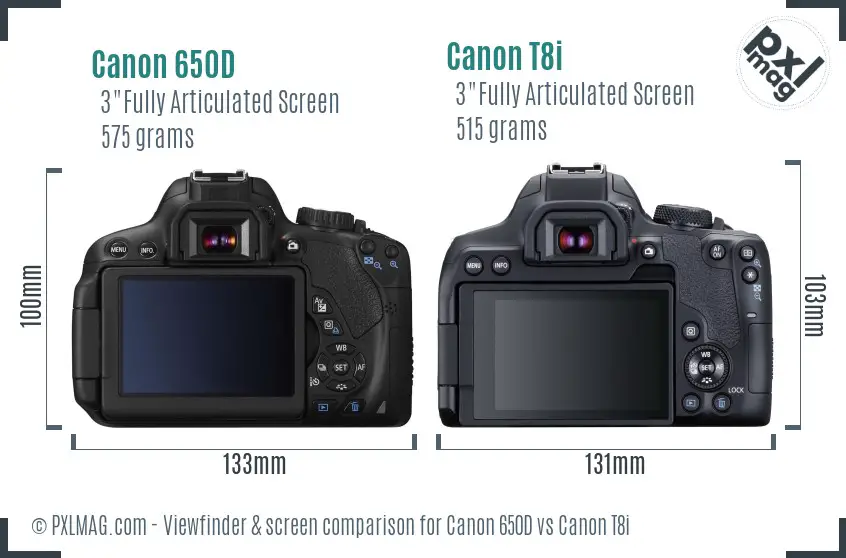 Canon 650D vs Canon T8i Screen and Viewfinder comparison