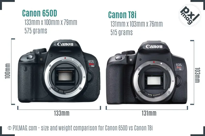 Canon 650D vs Canon T8i size comparison