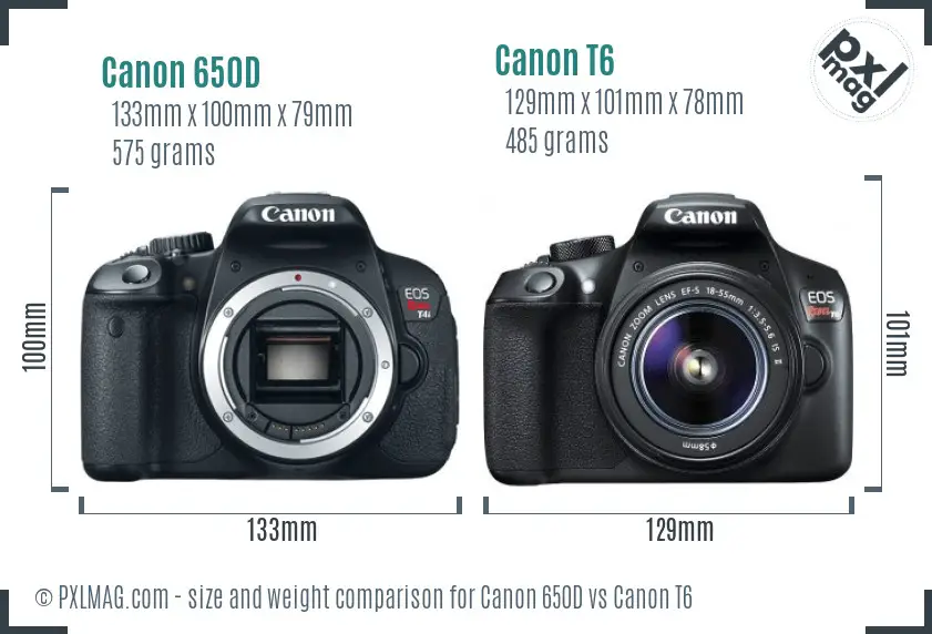 Canon 650D vs Canon T6 size comparison