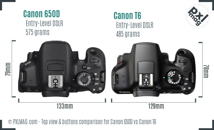 Canon 650D vs Canon T6 top view buttons comparison