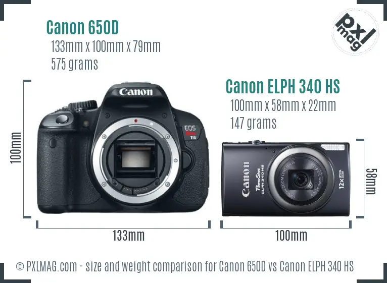 Canon 650D vs Canon ELPH 340 HS size comparison