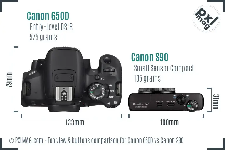 Canon 650D vs Canon S90 top view buttons comparison