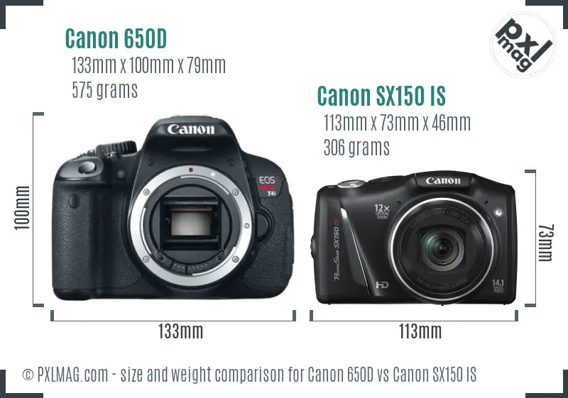 Canon 650D vs Canon SX150 IS size comparison