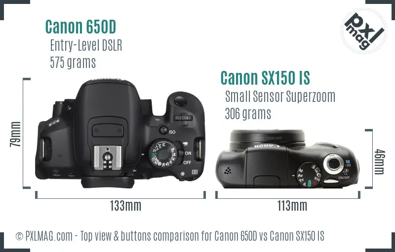 Canon 650D vs Canon SX150 IS top view buttons comparison