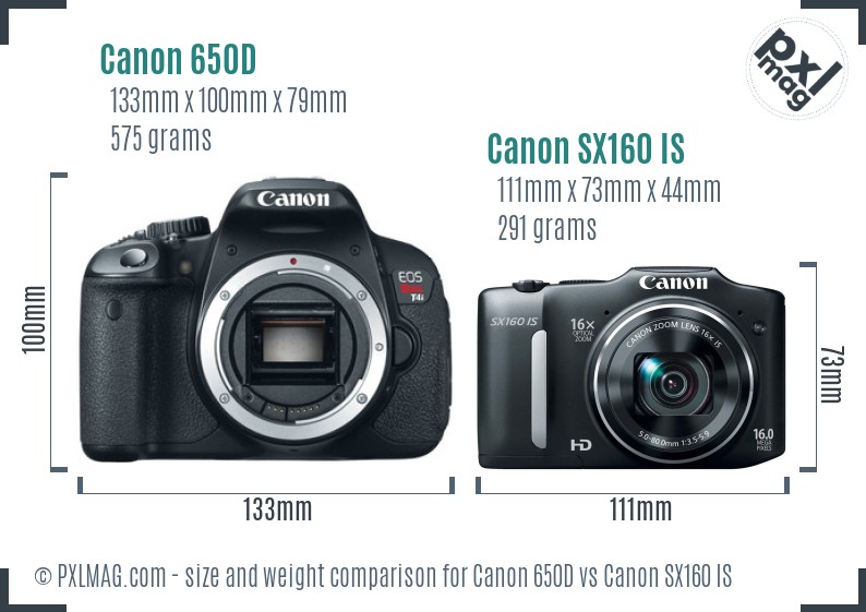 Canon 650D vs Canon SX160 IS size comparison Canon 650D vs Canon SX160 IS size comparison