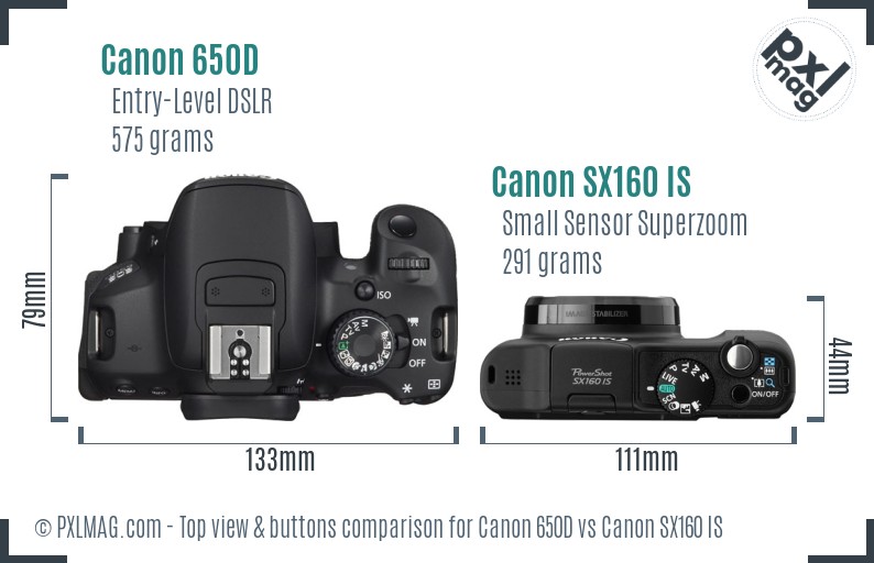 Canon 650D vs Canon SX160 IS top view buttons comparison