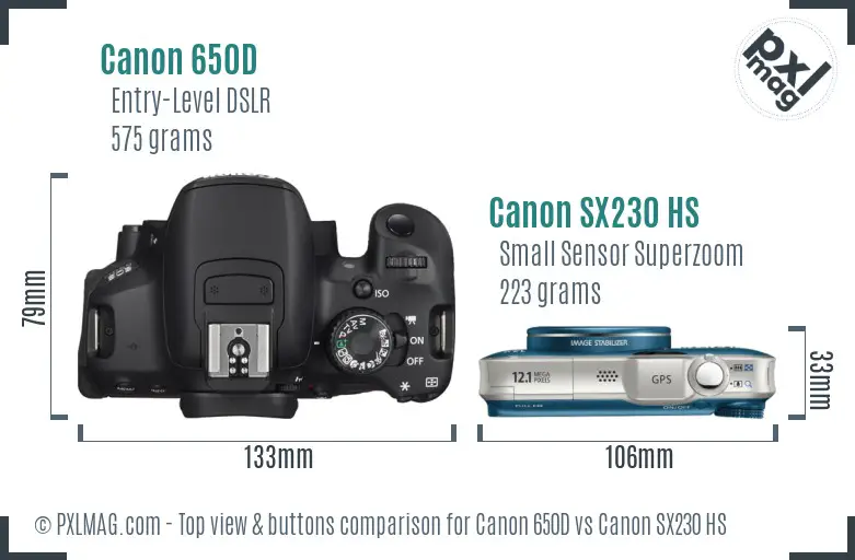 Canon 650D vs Canon SX230 HS top view buttons comparison