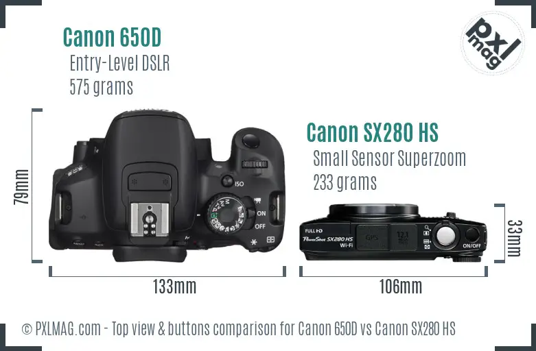Canon 650D vs Canon SX280 HS top view buttons comparison