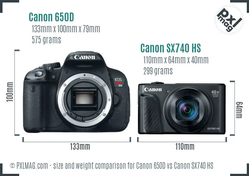Canon 650D vs Canon SX740 HS size comparison Canon 650D vs Canon SX740 HS size comparison