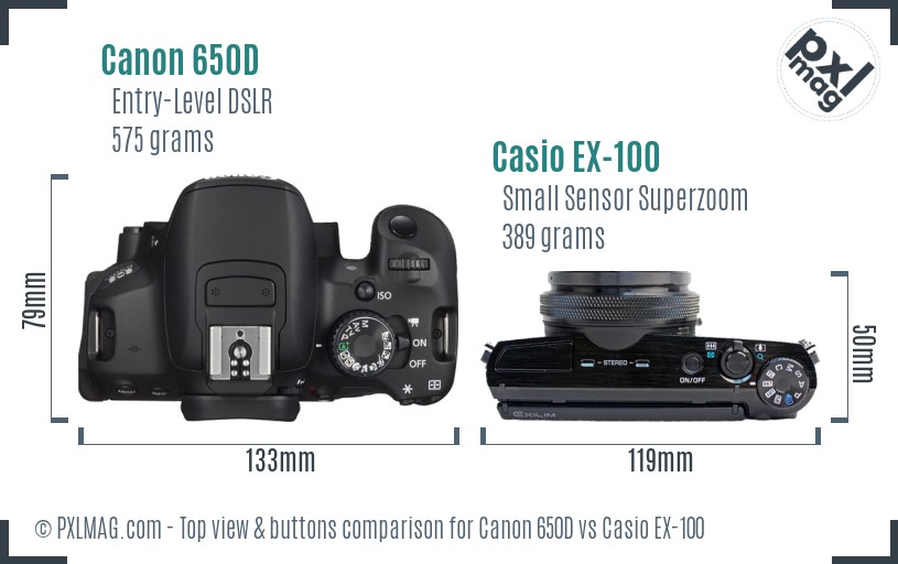 Canon 650D vs Casio EX-100 top view buttons comparison