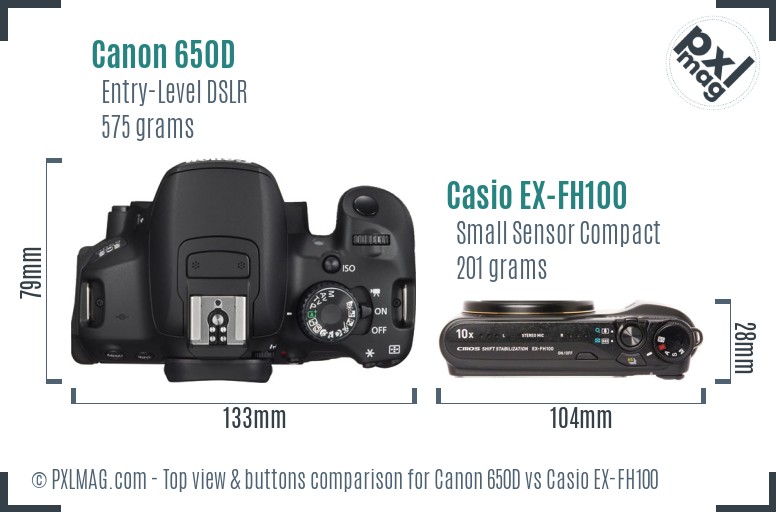 Canon 650D vs Casio EX-FH100 top view buttons comparison