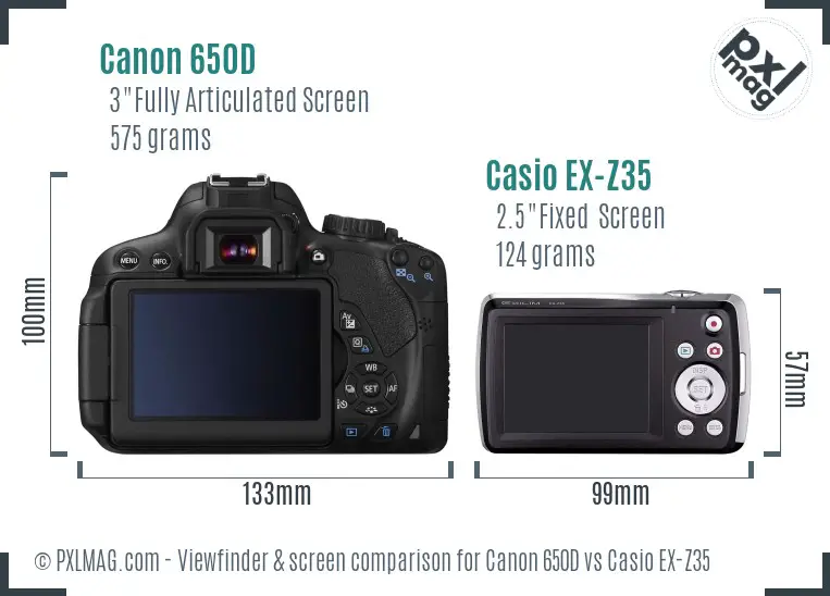 Canon 650D vs Casio EX-Z35 Screen and Viewfinder comparison