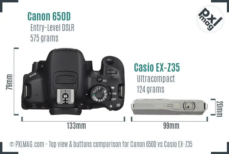 Canon 650D vs Casio EX-Z35 top view buttons comparison