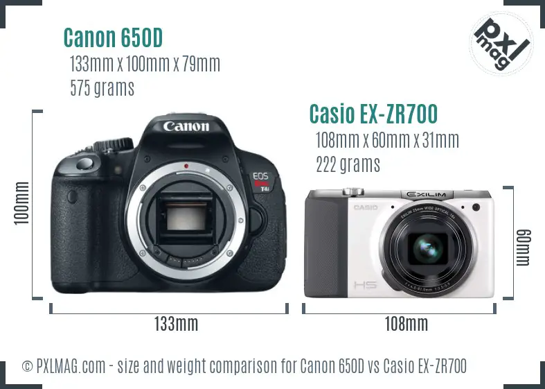 Canon 650D vs Casio EX-ZR700 size comparison