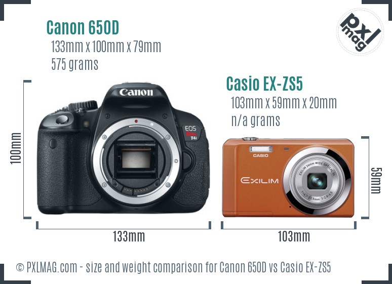 Canon 650D vs Casio EX-ZS5 size comparison