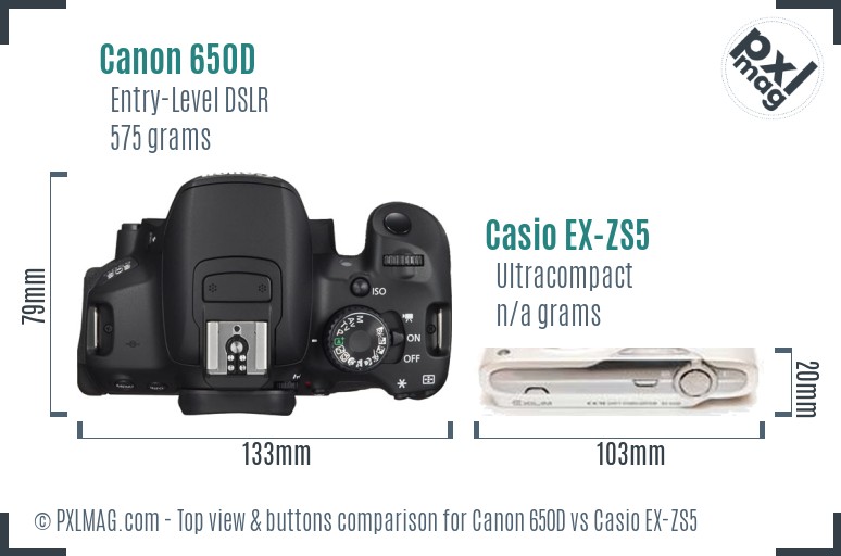 Canon 650D vs Casio EX-ZS5 top view buttons comparison