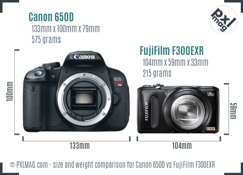 Canon 650D vs FujiFilm F300EXR size comparison