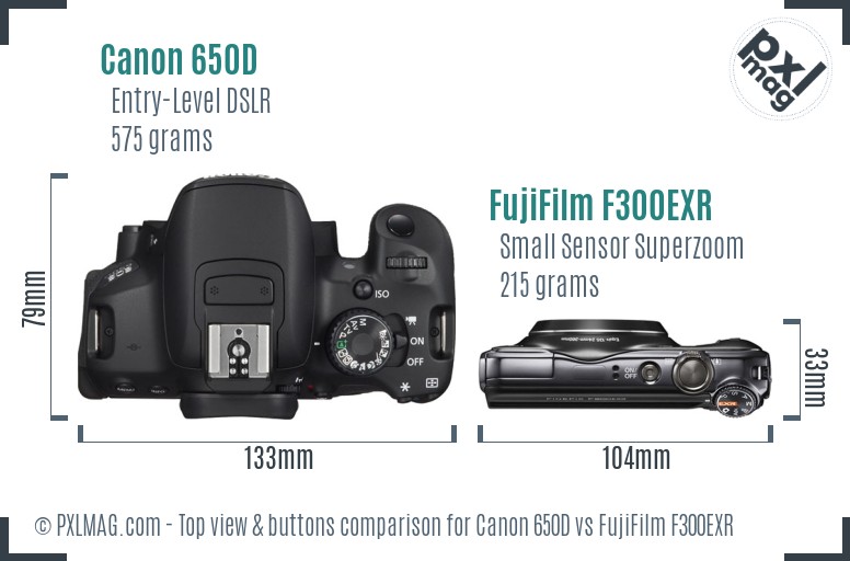 Canon 650D vs FujiFilm F300EXR top view buttons comparison