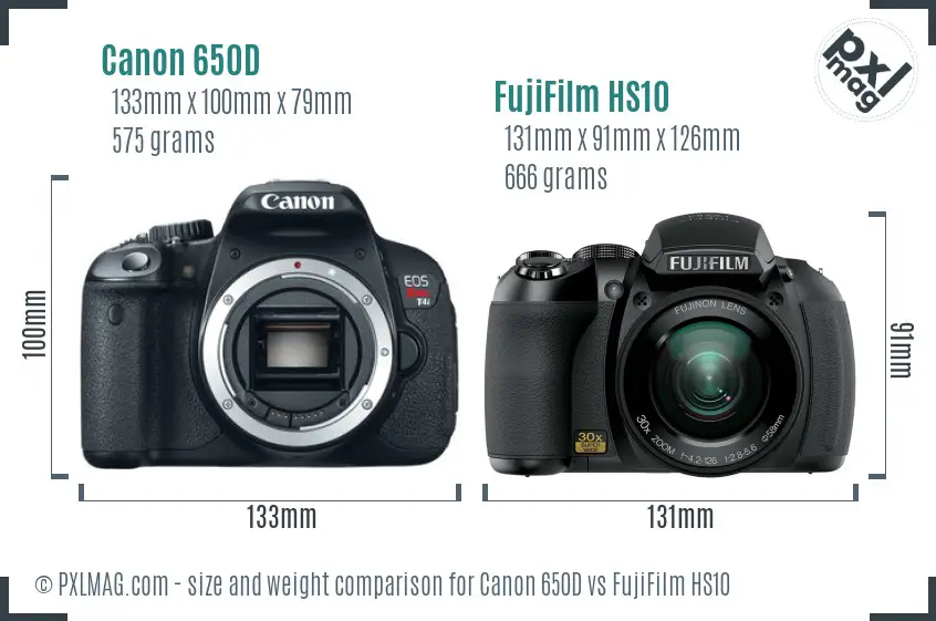 Canon 650D vs FujiFilm HS10 size comparison