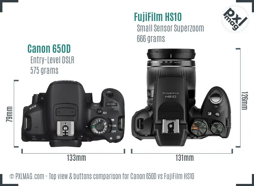 Canon 650D vs FujiFilm HS10 top view buttons comparison
