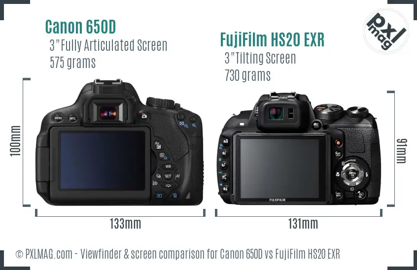Canon 650D vs FujiFilm HS20 EXR Screen and Viewfinder comparison