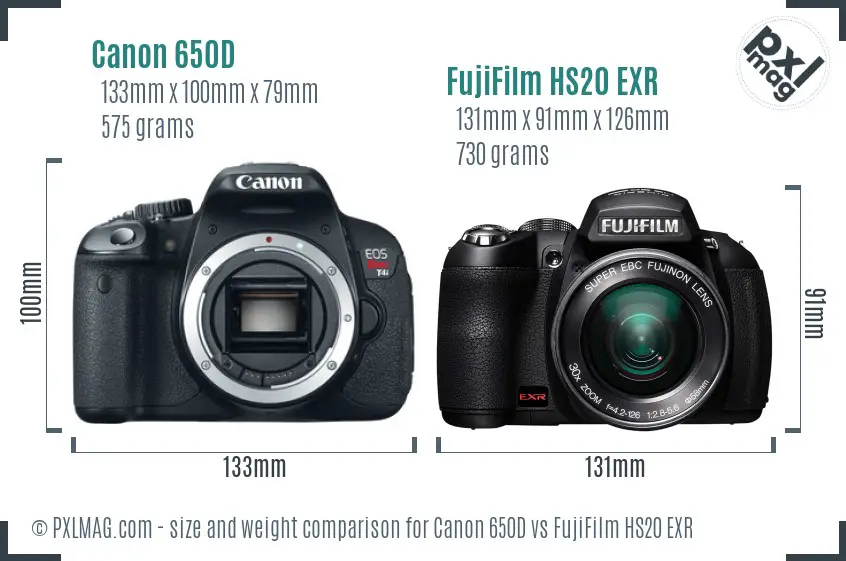 Canon 650D vs FujiFilm HS20 EXR size comparison