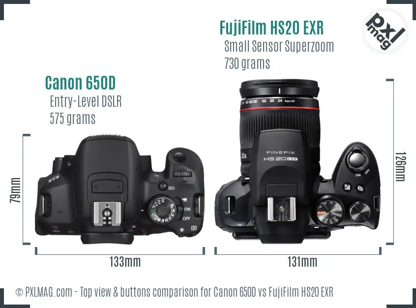 Canon 650D vs FujiFilm HS20 EXR top view buttons comparison