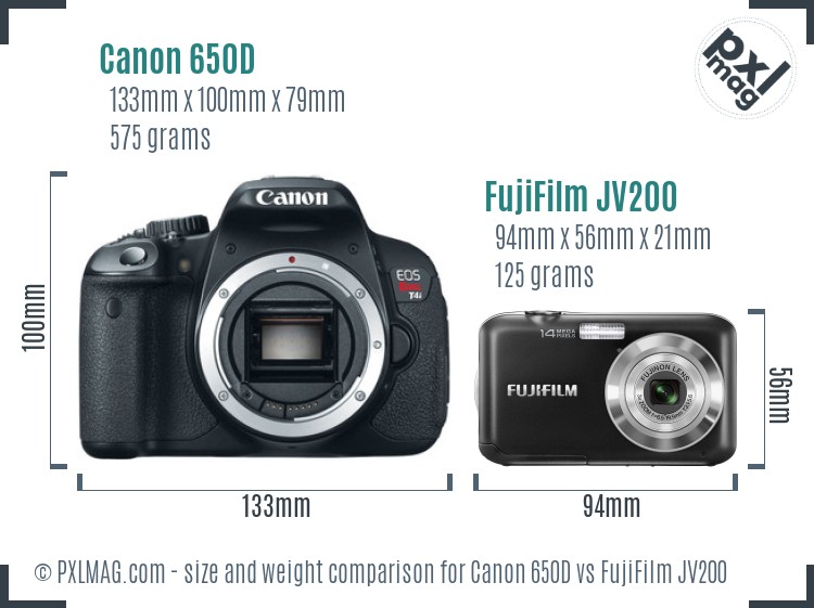 Canon 650D vs FujiFilm JV200 size comparison