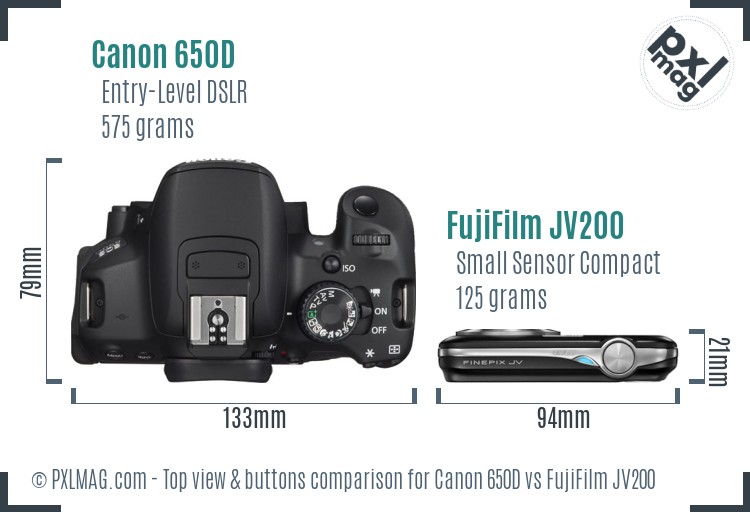 Canon 650D vs FujiFilm JV200 top view buttons comparison