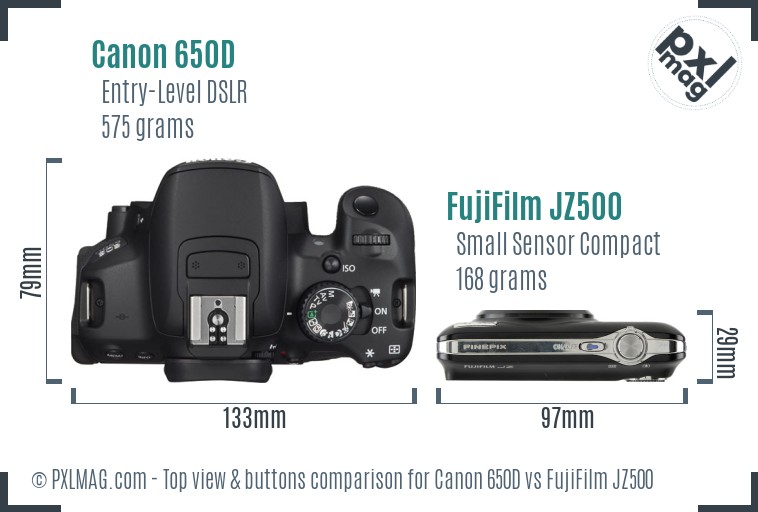 Canon 650D vs FujiFilm JZ500 top view buttons comparison
