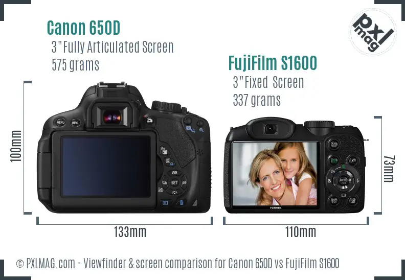 Canon 650D vs FujiFilm S1600 Screen and Viewfinder comparison