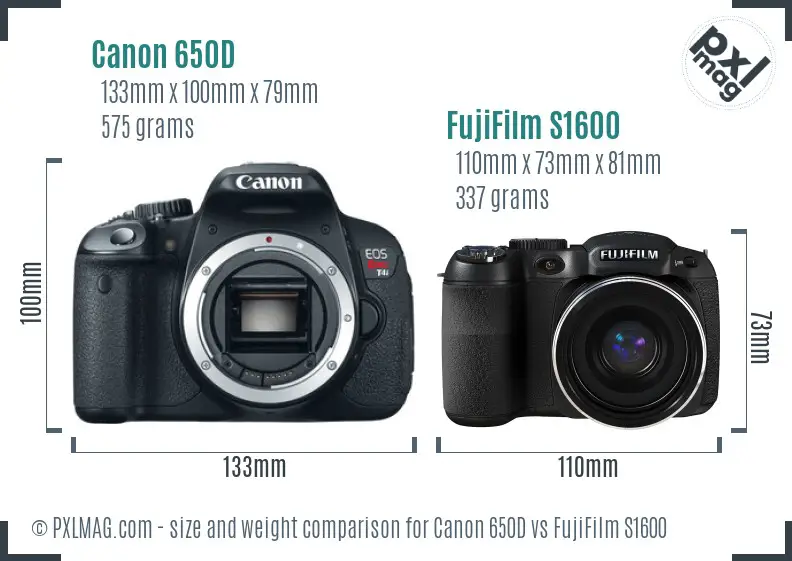 Canon 650D vs FujiFilm S1600 size comparison