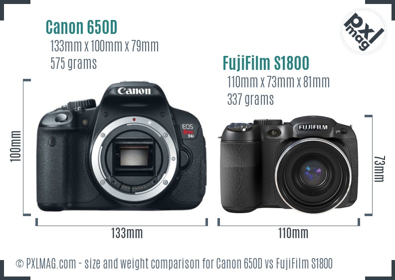 Canon 650D vs FujiFilm S1800 size comparison Canon 650D vs FujiFilm S1800 size comparison
