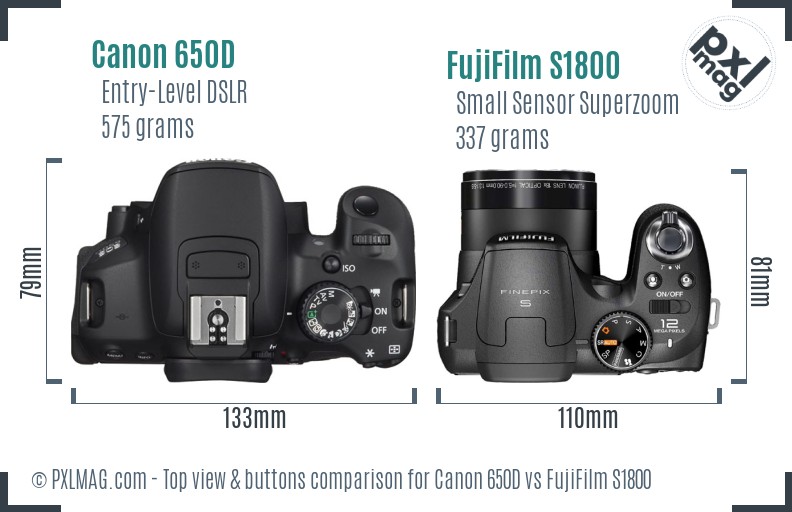 Canon 650D vs FujiFilm S1800 top view buttons comparison