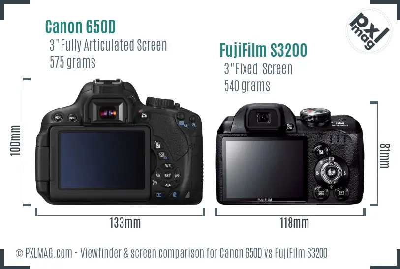 Canon 650D vs FujiFilm S3200 Screen and Viewfinder comparison