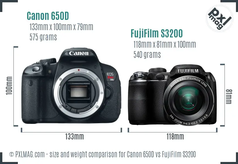 Canon 650D vs FujiFilm S3200 size comparison